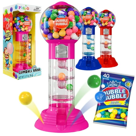 Playo 10.5” Spiral Gumball Machine For Kids with 40 Pcs Bubble Gum, Pink