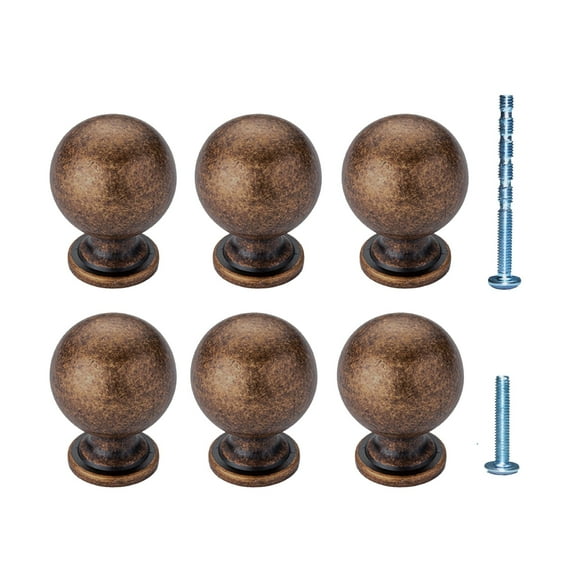 6 Pack Antique Brass Handles and Knobs Round Solid Vintage Antique Brass Finish Kitchen Cabinet Knobs,Ball Cabinet knobs