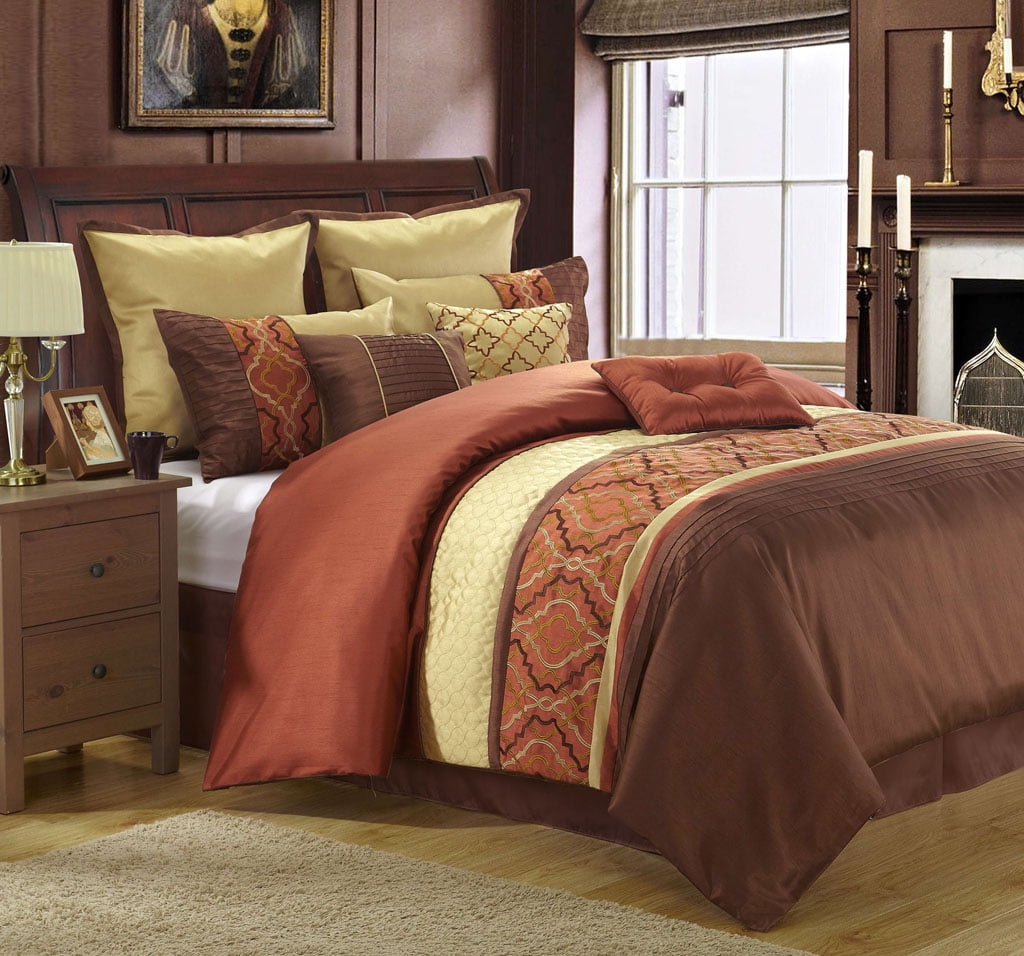 9 Piece Cambridge Rust Gold Chocolate Comforter Set Walmart Com