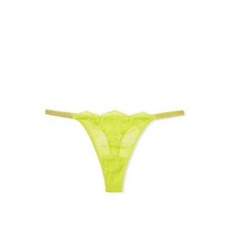 Victoria's Secret Rhinestone Lace Shine Strap Thong Panty Color Green/Lime X-Small NWT