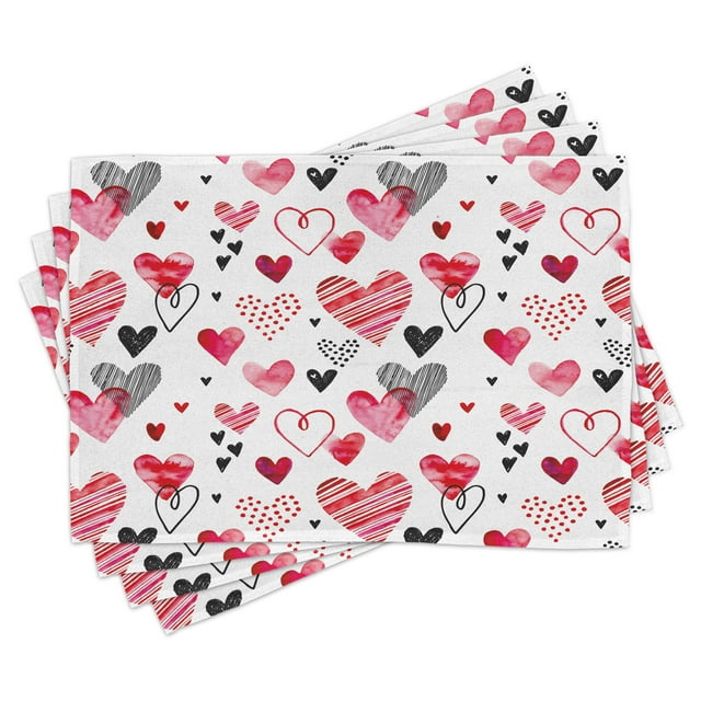 Valentine Placemats Set of 4 Different Types of Heart Shapes Romance Love Theme Watercolor