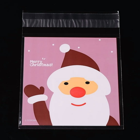 Rectangle OPP Cellophane Bags for Christmas with Santa Claus Pattern Pearl Pink 13x9.9cm Unilateral Thickness: 0.035mm Inner Measure: 9.9x9.9cm 95~100pcs/bag