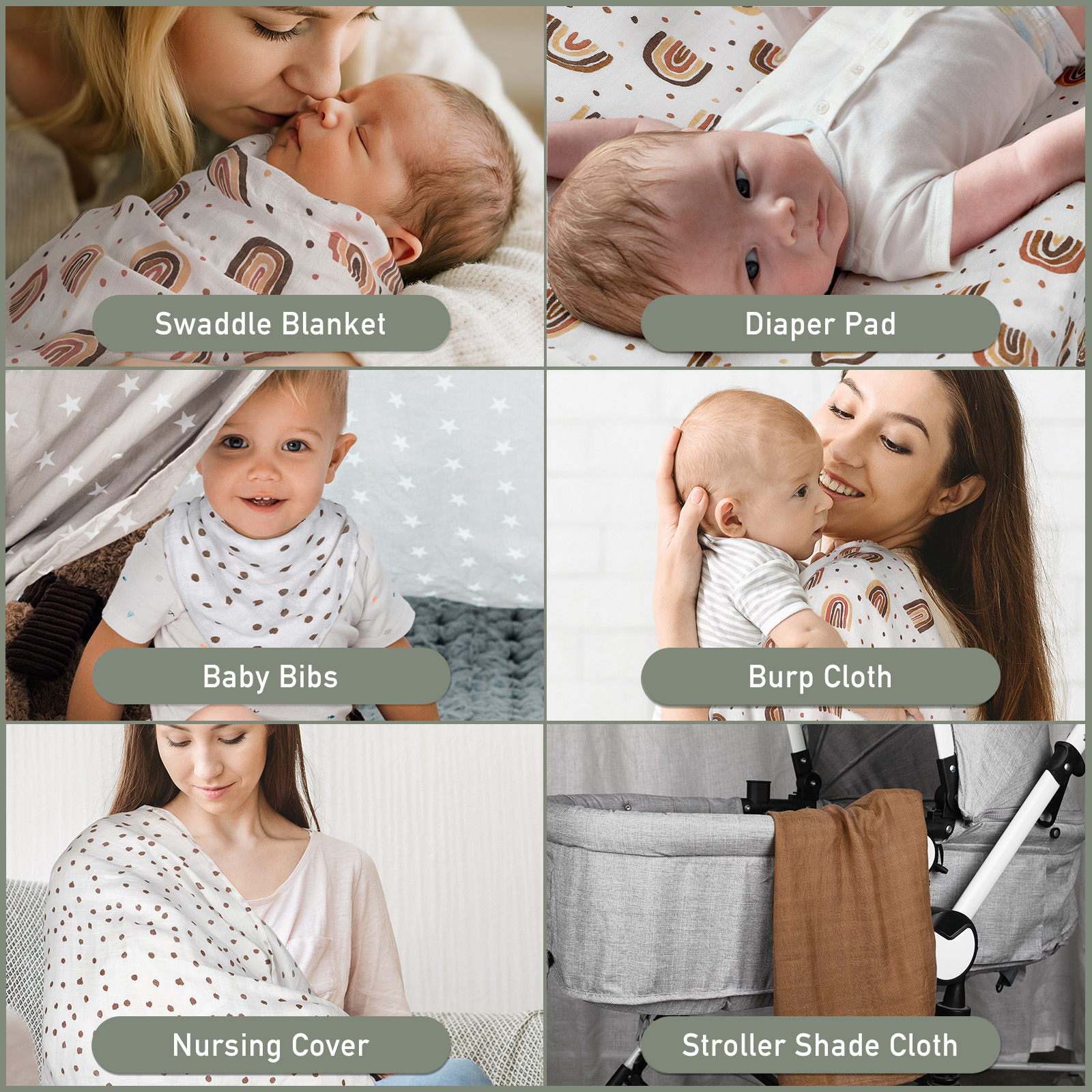Gllquen Baby Muslin Swaddle Blankets, 6-Pack Rainbow photo 5