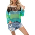 thumbnail image 4 of Blotona Women Knit T-shirt, Long Sleeve Crew Neck Hollowed Contrast Color Summer Cover-up Pullover, 4 of 9