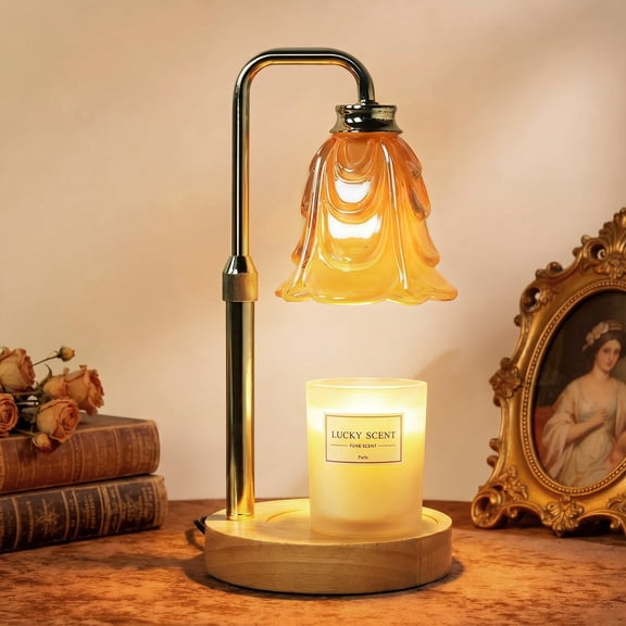 Noahstrong Candle Warmer Lamp for Jar Candles, Adjustable Height Glass Flower Shape with Timer & Dimmable, Home Decor Gift with 2 Bulbs