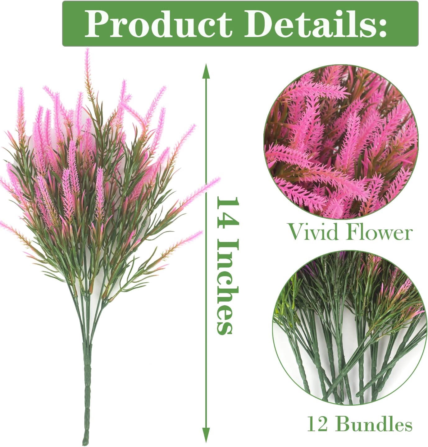 6 Bundles Artificial Lavender Flowers Faux Plants Fake Flowers Outdoor UV Resistant No Fade Garden Porch Window Box Decor(Pink)