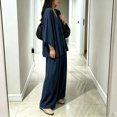 thumbnail image 6 of Womens Cotton Linen Sets 2 Piece Oversized V-neck Loose Top and Wide Leg Pants Sets Casual Vacation Outfits Navy XXL, 6 of 6