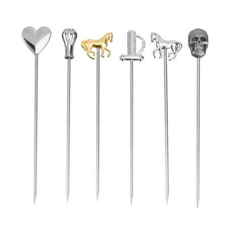 

6pcs Stainless Steel Cocktail Pick Set Fruit Stick Martini Picks