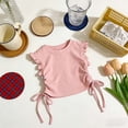 thumbnail image 2 of WAYUTE Girls Top with Tie Flutter Sleeve Solid Color Drawstring Basic Tee for Toddler Kids Versatile Casual Outdoor, 2 of 4