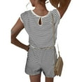 thumbnail image 4 of Women's Summer Romper, Cap Sleeve, Striped Shorts Overalls, Adjustable Drawstring Waist, Comfortable for Summer, 4 of 6