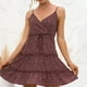 thumbnail image 5 of Moda mujer verano Casual plisado espalda descubierta cuello en V vendaje correa de espagueti estampado Floral camis vestido Fridja  hjkh6183, 5 of 9