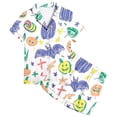 thumbnail image 4 of Weebloom Toddler Girls Halloween Pajama Set Silk Satin Bat Short Sleeve Button Up Tops And Shorts Summer Fall 2 Piece Set Pjs Jammies, 4 of 4