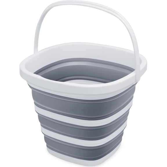 PLERISE Collapsible 10L (2.6 Gal) Foldable Bucket, Grey, Portable for Cleaning, Camping, Car Washing