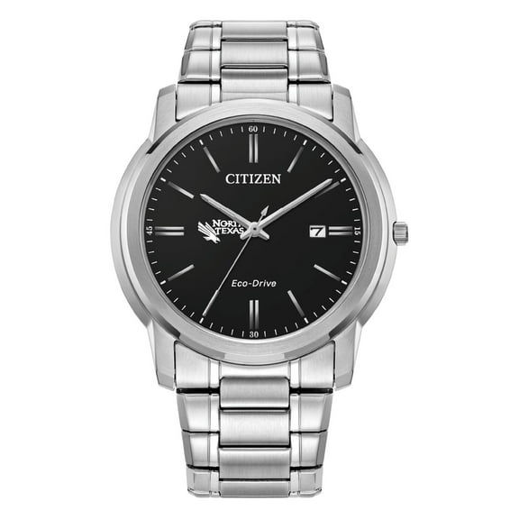 Men's Citizen Watch  Silver North Texas Mean Green Eco-Drive Black Dial Stainless Steel Watch
