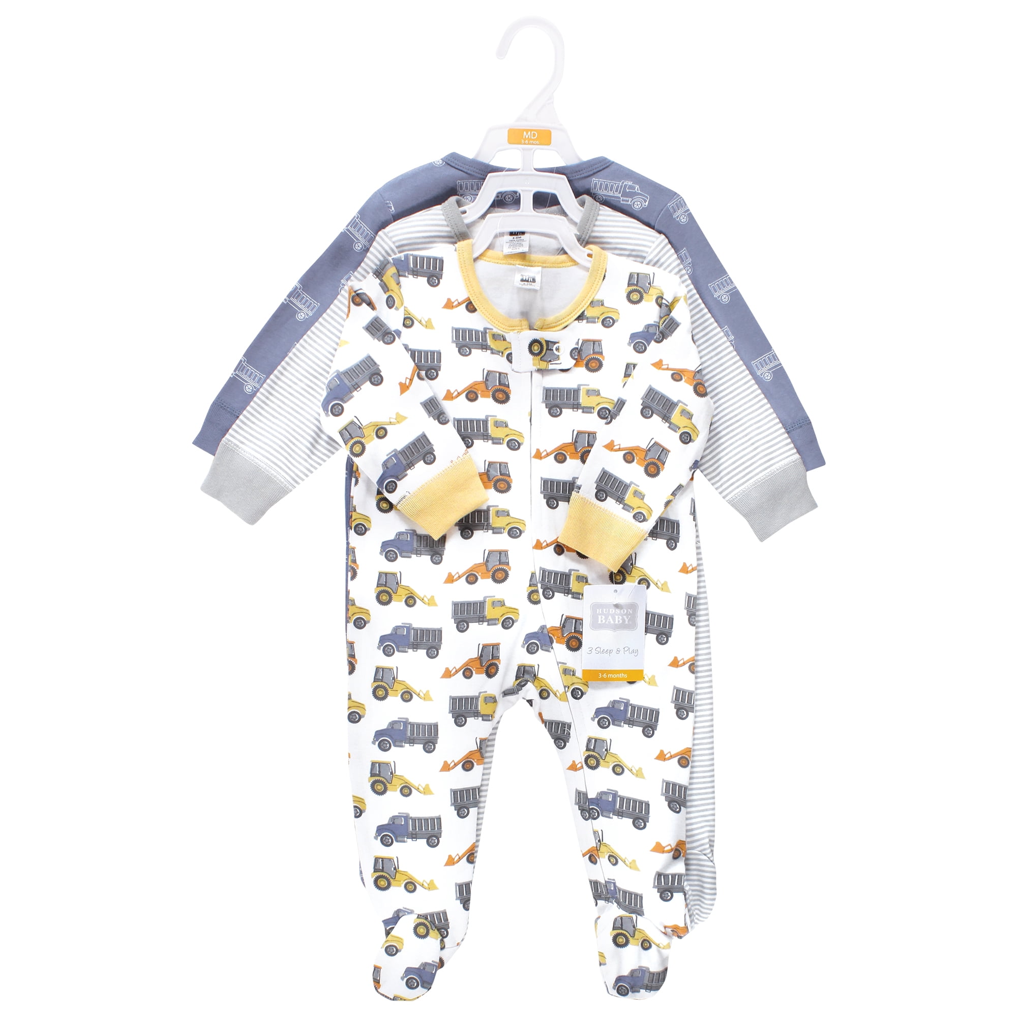 Hudson Baby Infant Boys Cotton Sleep and Play, Construction Trucks, 0-3 Months