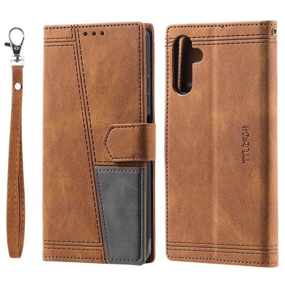 For Galaxy S26 Wallet Case with Lanyard, PU Leather Flip Stand Cards Slots Bumper Shockproof Retro Phone Cover for Galaxy S26, Brown