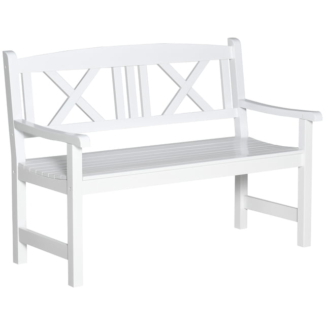 Outsunny Wooden 2-Person Garden Bench for Backyard, Deck, Porch, White