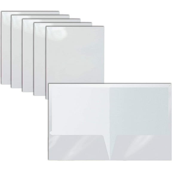 2 Pocket Glossy Laminated White Paper Folders, Letter Size, 25 Pack, White Paper Portfolios, Box of 25