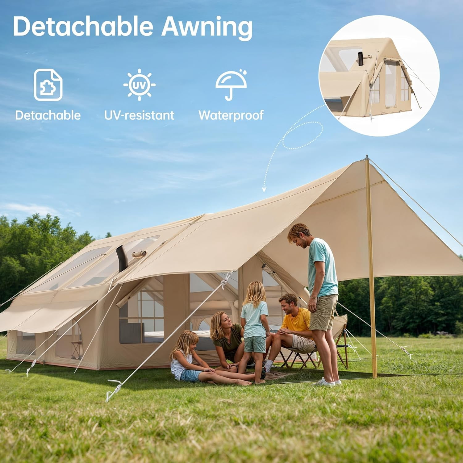 Kuublock Inflatable Camping Tent with Pump & 1/2 Awnings, 8-14 Person Air Tents for Camping Adult, Large Waterproof Oxford Family Glamping Tent, Quick Setup Big Tent for Outdoor Camping