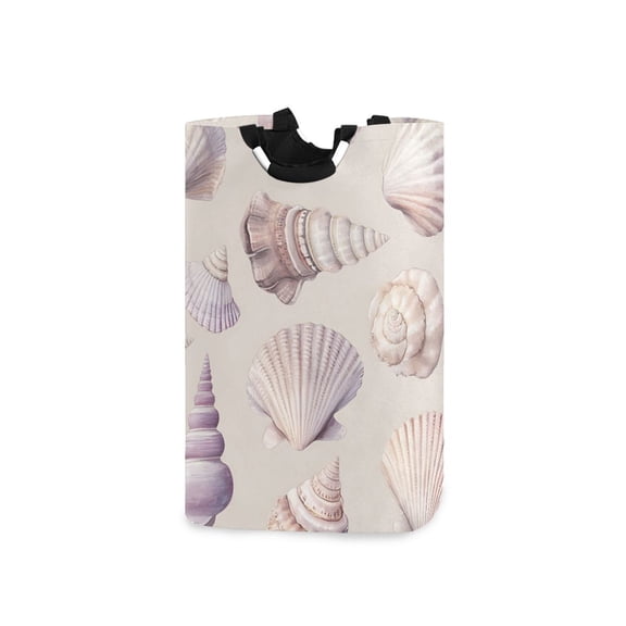 Yayeee Freestanding Laundry Hamper with Handle Collapsible Large Storage Basket for Clothes, Purple Watercolor Seashells