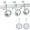 Set of 12 Clear Silver Acrylic Diamond Shower Curtain Hangers Hooks, Decorative Fancy Bling Stainless Steel Bathroom Decor
