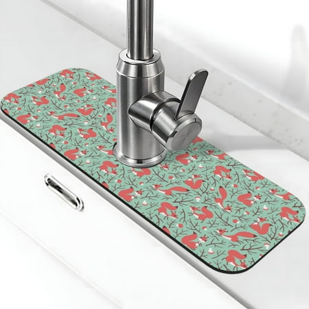 

Xecao Autumn Branches Fox and Mushrooms for Kitchen Sink Splash Guard Faucet Mat Faucet Guard & Draining mat (15 X 5.5 )