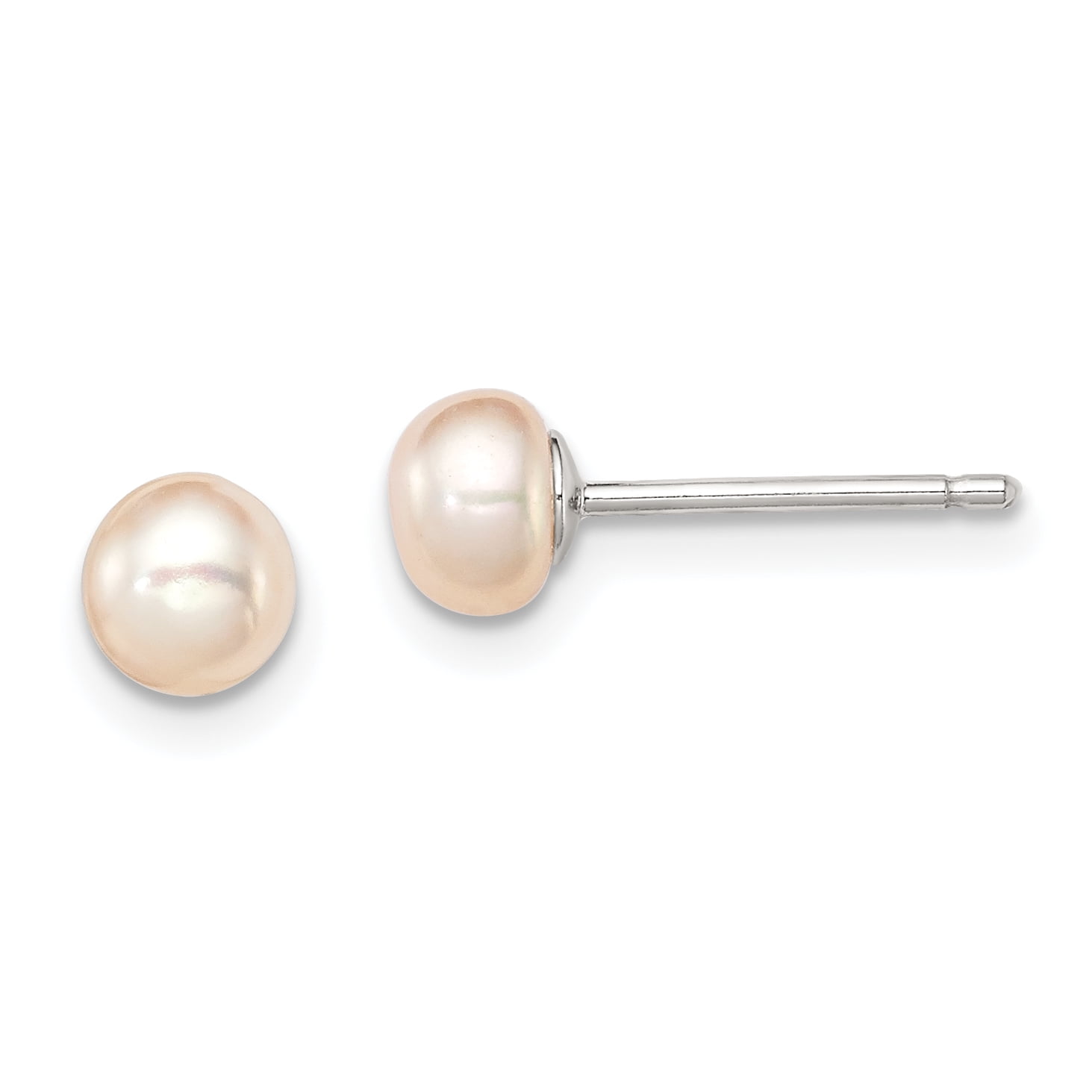 Sterling Silver Pink 4-4.5mm Freshwater Cultured Pearl Post Earrings ...