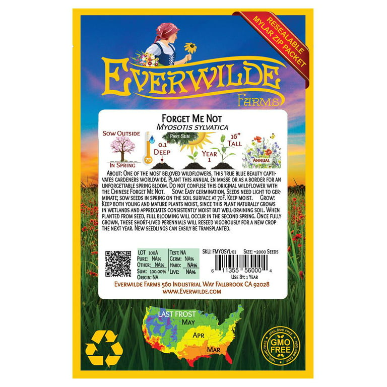 Everwilde Farms - 1 oz Forget Me Not Garden Flower Seeds - Gold Vault Bulk Seed Packet