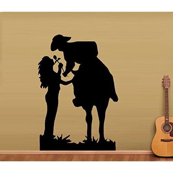 Cowboy giving Girl a Rose ~ Silhouette ~ Wall Decal (20" x 29")