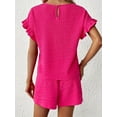 thumbnail image 4 of MORTTIC Women's Casual Ruffle Short Sleeve Top & Drawstring Shorts Set, Textured Summer Lounge Outfit, 2XL, 4 of 5