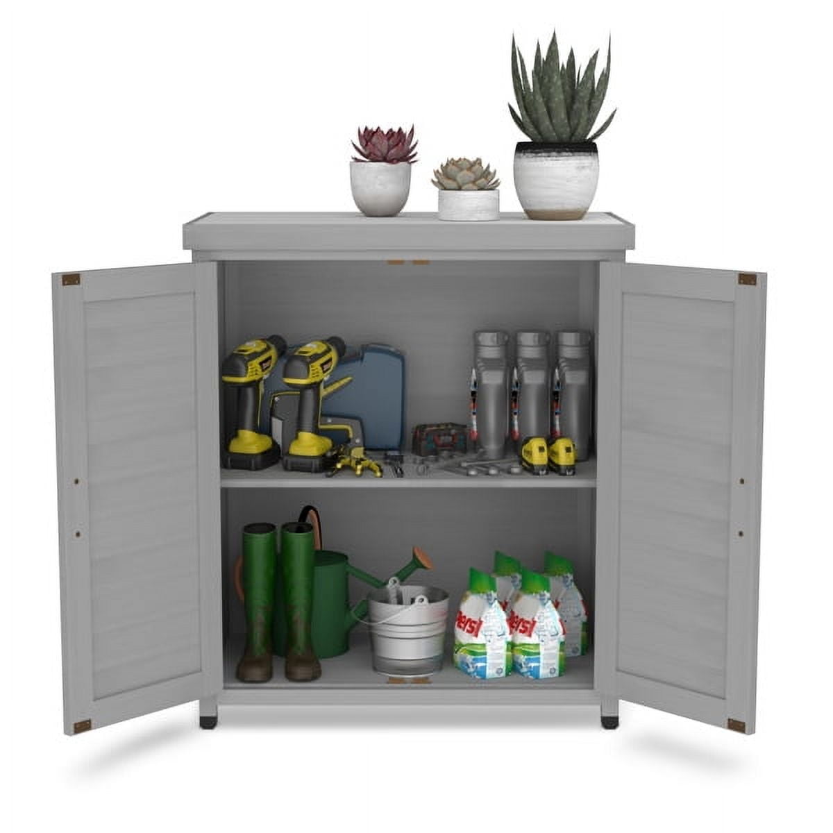 Gray Cedar Potting Bench with Metal Worktop & Magnetic Storage Cabinet – Rustic Outdoor Workstation for Patio, Garden & Deck, 31" L x 17" W x 36" H