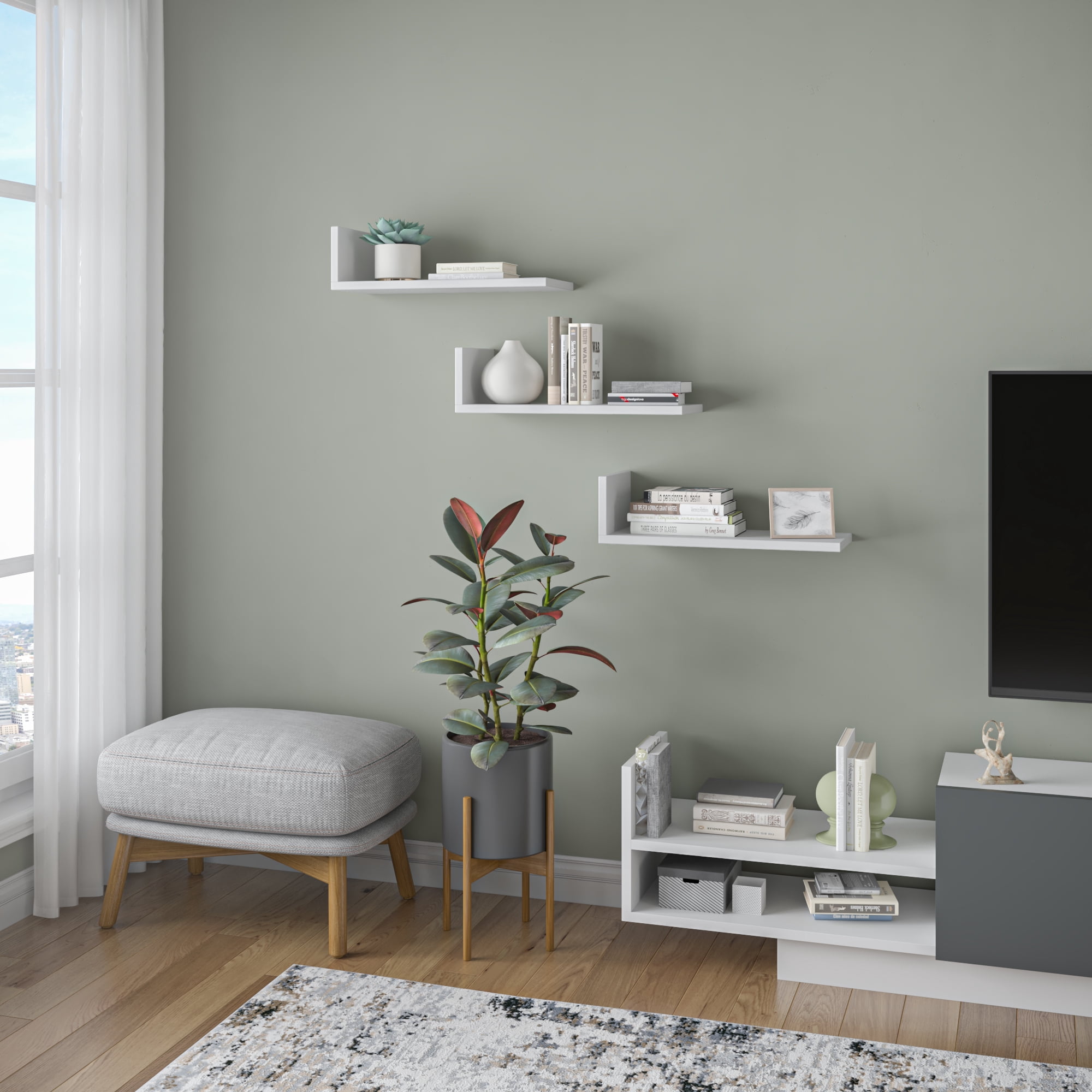 Ada Home Decor Furniture 19.69" 3 Tier White Washburn Modern Wall Shelf