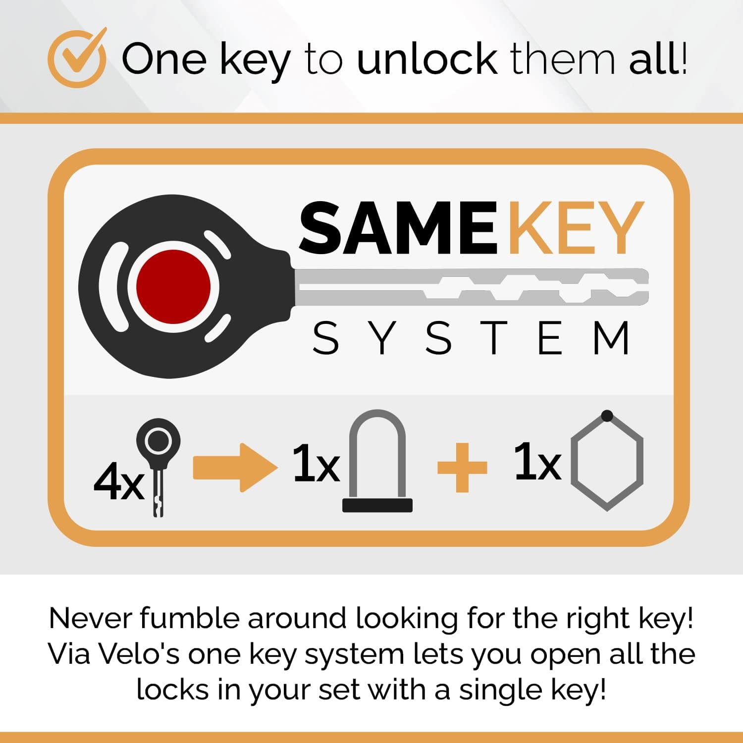 Via Velo Folding Bike Lock Set 3-in-1 Heavy-Duty Bike Lock with Bike Cable & Same Key System