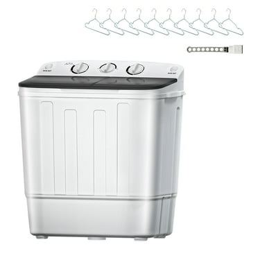 Dimedeal Portable Washing Machine, 18lbs Capacity Electric Mini Washer and Dryer Combo Twin Tub with Gravity Drain, Dryer Rack & Hangers