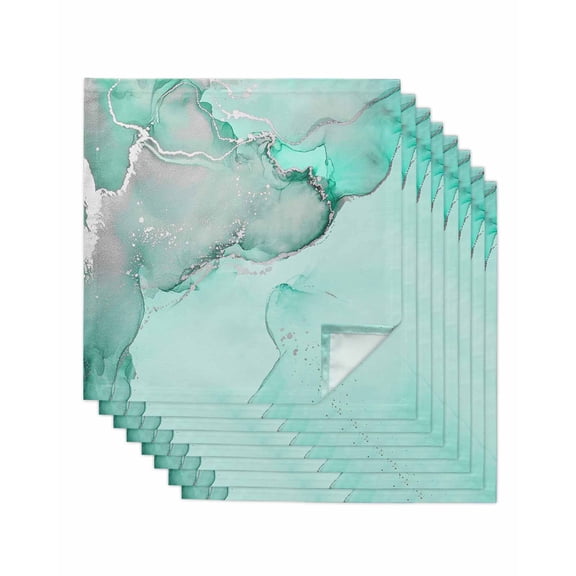 nqOlkjepod Aqua Marble Cloth Napkins Set of 8 Reusable Dinner Napkins, Modern Abstract Waves Silvery Farmhouse Cocktail Napkin Washable Table Napkins for Wedding/Holiday Party/Baby Shower 20"x20"