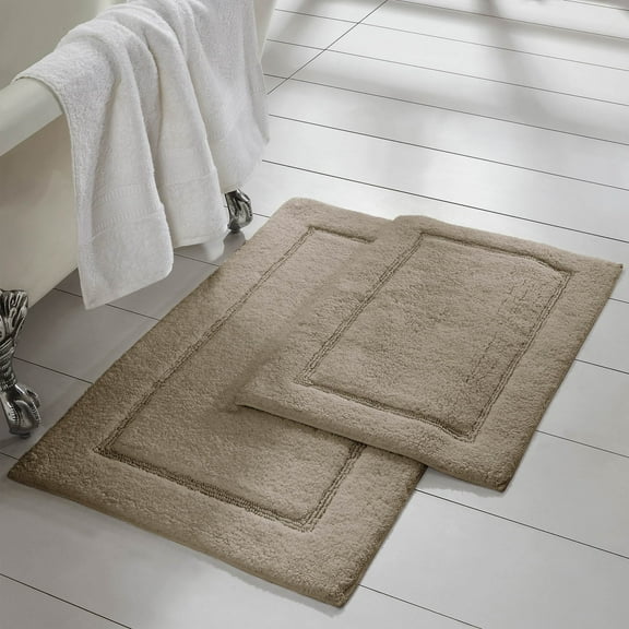Modern Threads Non-Slip Bath Rug Set, Taupe 100% Cotton, 17" x 24" & 21" x 34", (2 Pack)
