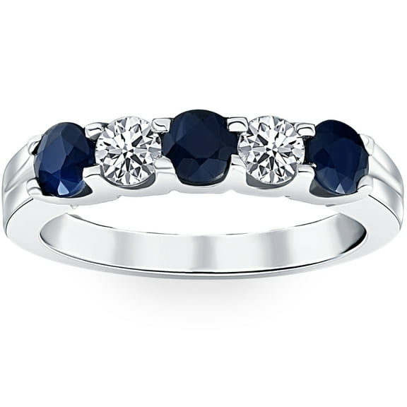 Pompeii 1 Ct Blue Sapphire Diamond Five Stone Wedding Anniversary Ring 14K White Gold