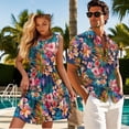thumbnail image 3 of Jeiento Tropical Floral Matching Vacation Outfits for Couples Shirts for Men Casual Summer Dresses for Women Sleeveless Tiered Hawaiian Dress Mens Button Down Shirt, 3 of 6