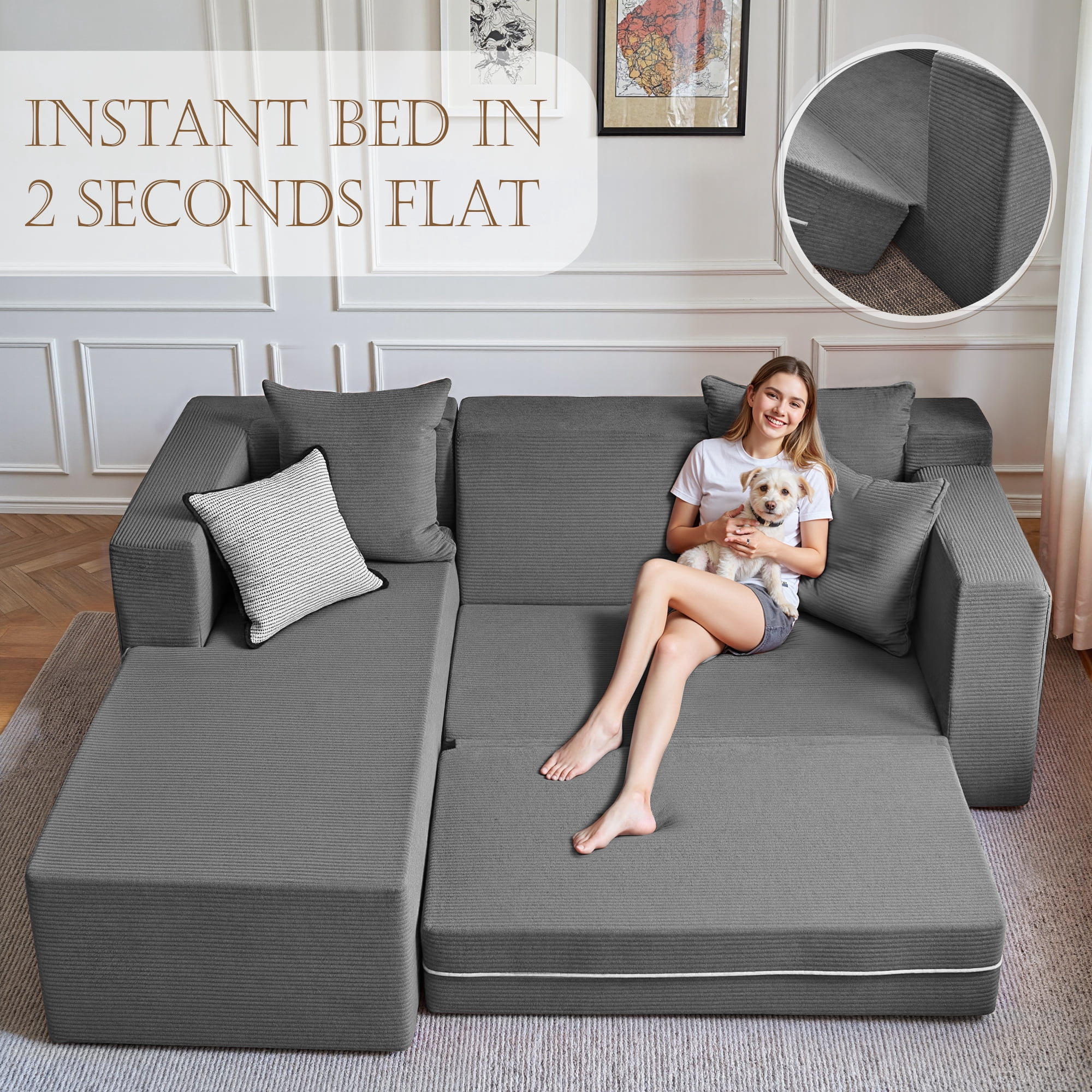 YINIX 106.5" Modular Sectional Sofa for Living Room , Cloud L-Shaped Sofa Couch with Deep Seating Upholstered, Gray