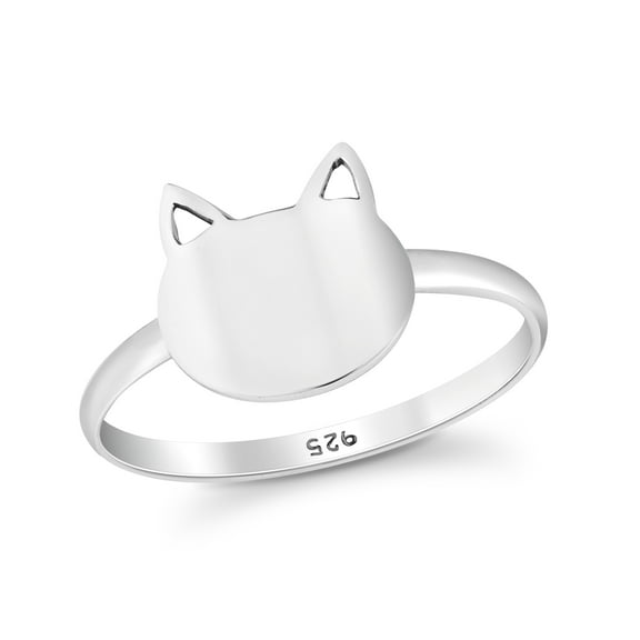 Simply Vintage Cat Head Feline Animals Minimalist Sterling Silver Band Ring-9