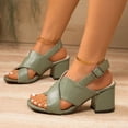 thumbnail image 4 of Xdegoge Heeled Sandals for Women Chunky Block Heel Criss Cross Wide Straps Open Toe Ankle Buckle Dressy Party Wedding Evening Comfortable Summer Shoes, 4 of 9