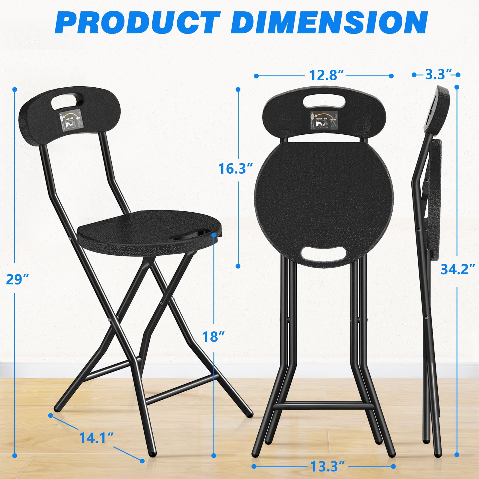 TAVR Furniture 2 Pack 18 inch Folding Stool with Backrest and Handle Holds up to 350lbs, Collapsible Round Folding Counter Height Stool for Camping