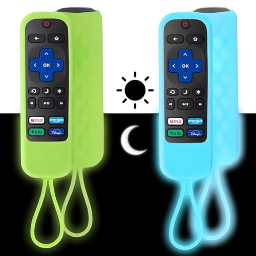 2 Pack Case for Roku - Silicone Remote Cover for TCL Hisense Roku TV - Sleeve Skin Smart TV Control Replacement Cover Case Glow in The Dark(Green Blue)