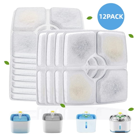 Kingswick Cat Fountain Filter, Square Cat Fountain Filter Replacement, 12 Pack, Automatic Pet Fountain Filter Replacement White For Dogs Cats and Other Animals