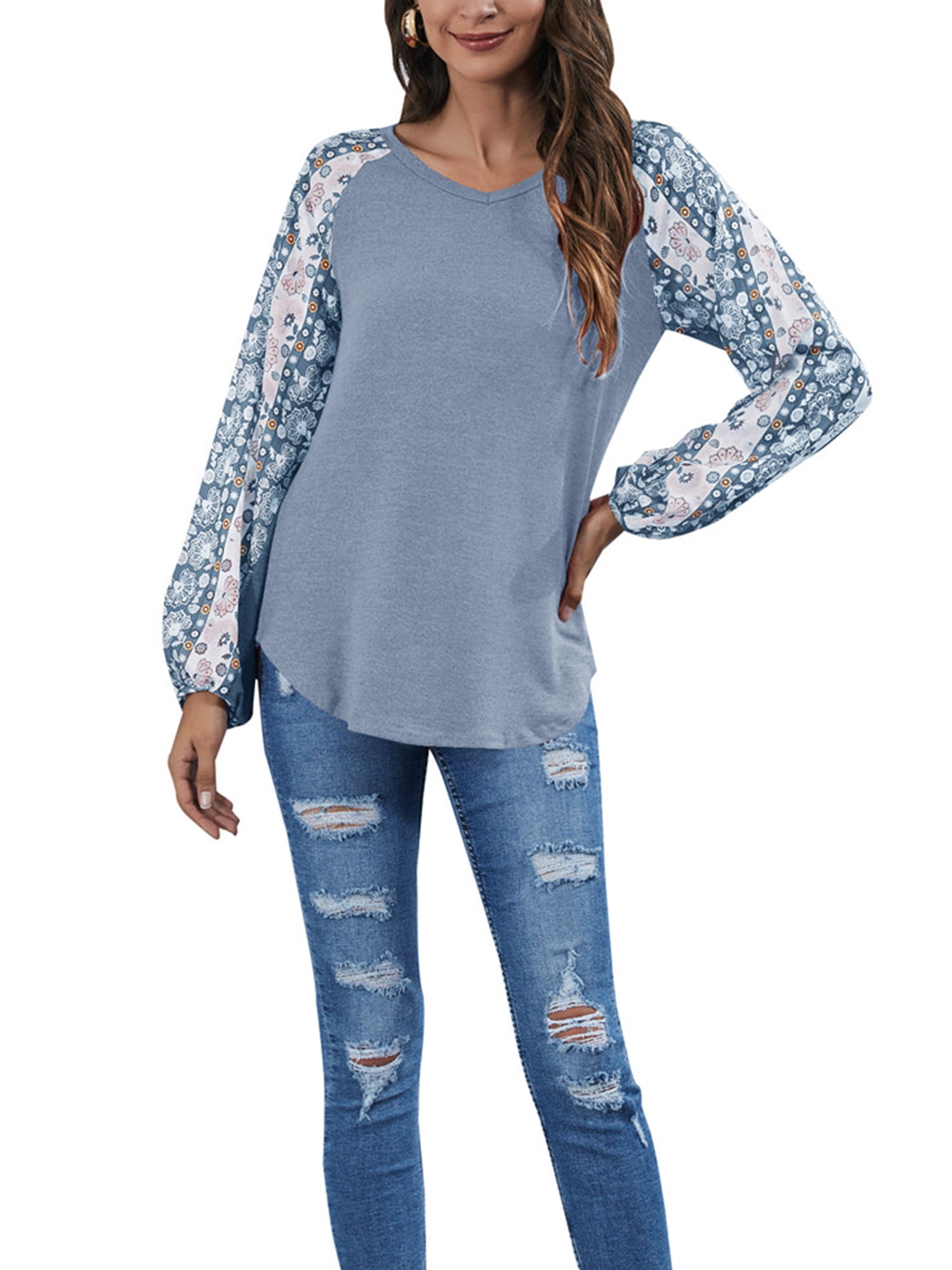 Womens Long Sleeve Blouse Tee Ladies Plain Casual Pullover Slim Fit Tops T-Shirt