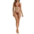 thumbnail image 2 of INSPIRE CHIC Women's Push Up Halter Bikini Sets, 2 Piece Double Tie Back Triangle Bottoms Swimwear Bathing Suits Small Coffee, 2 of 5