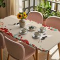 thumbnail image 3 of Rustic Crane Table Cloths for 3 Foot Rectangle Tables, Vintage Red Teal Spring Floral Botanical Patio Waterproof Elastic Fitted Tablecloths, Washable Rectangular Table Cover for Camping, 3 of 8