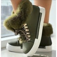 thumbnail image 4 of Womens Fur Boots Trendy Snow Booties Retro Fall Winter Solid Leather Plush Warm Flat Comfortable Lace Up Boots, 4 of 5