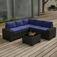 thumbnail image 3 of 6 Pieces Patio Furniture Set, Outdoor Sectional Set of 6 w/Wide Armrest, Waterproof Wicker Conversation Set for Backyard, Deck, Navy, 3 of 10