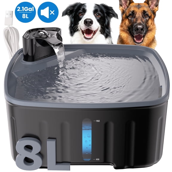 FWMB 8L/2.1Gal Dog Water Fountain for Large Dogs, BPA-Free Pet Water Dispenser with Visible Level, Quiet Pet Water Fountain, Indoor Cat Water Fountains, Black
